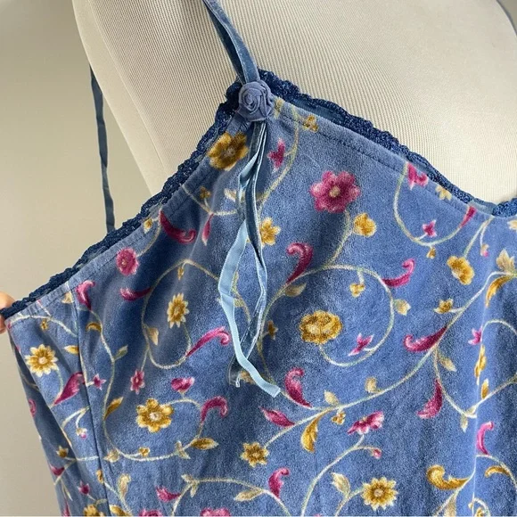 Vintage Victorias Secret Country Velour Velvet Ditsy Floral Lace Trim Tank Top - Picture 7 of 17